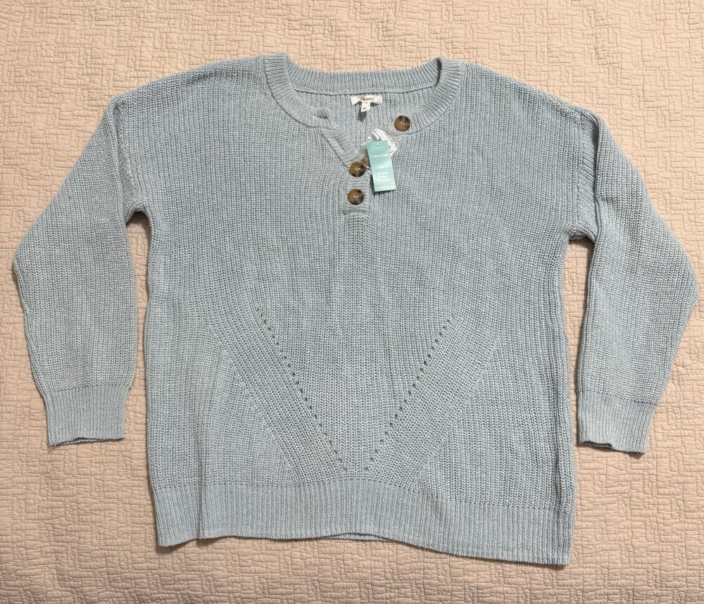 Maurices Oversized Waffle Henley Sweater Top - Blue Size XL